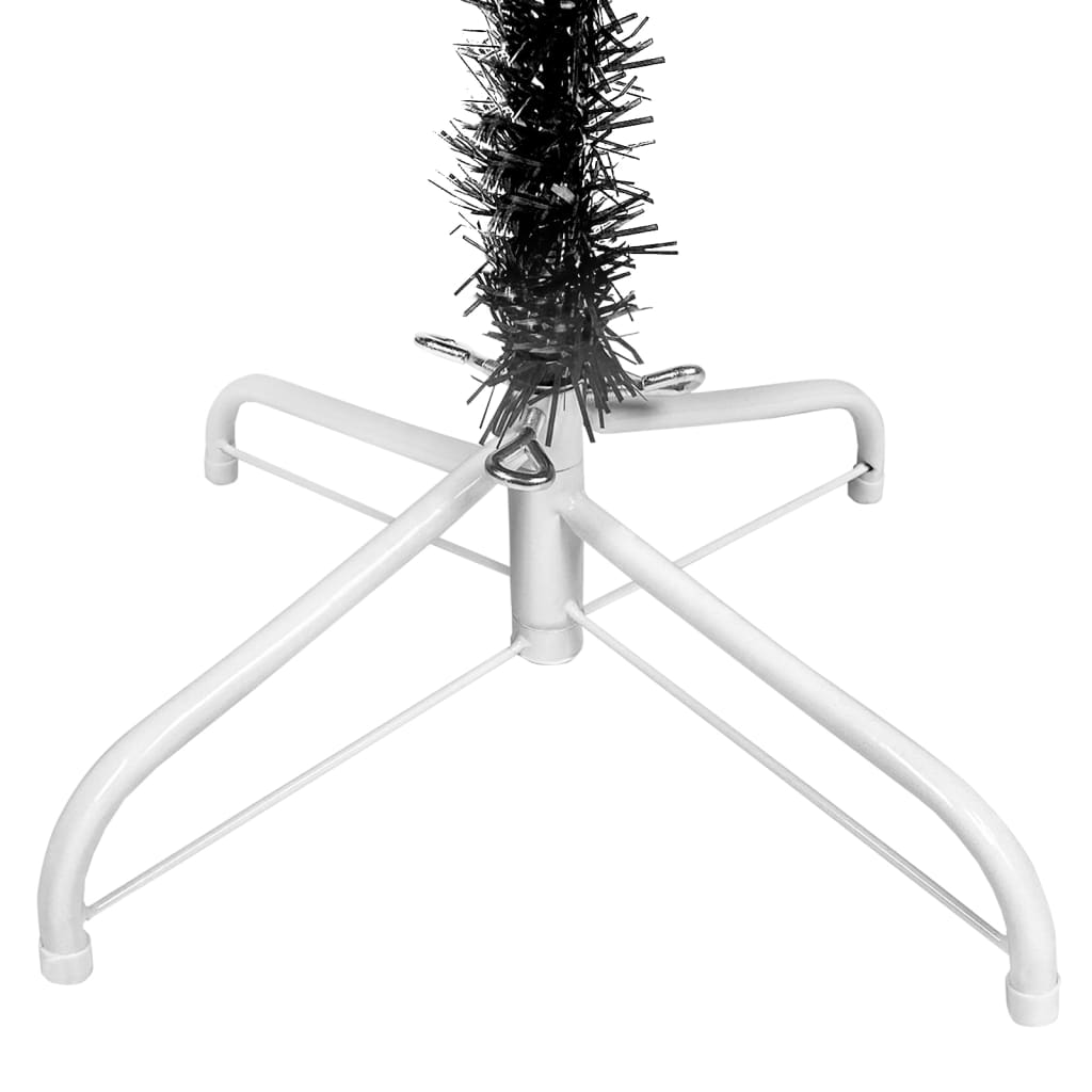 Siaura Kalėdų eglutė su LED ir žaisliukais, juoda, 180cm
