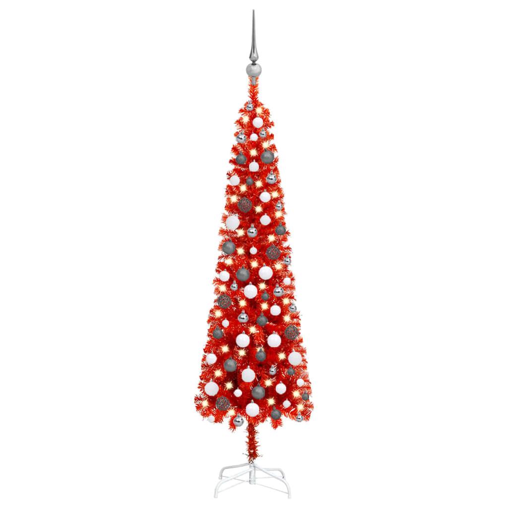 Kalėdų eglutė su LED ir žaisliukų rinkiniu, raudona, 150cm