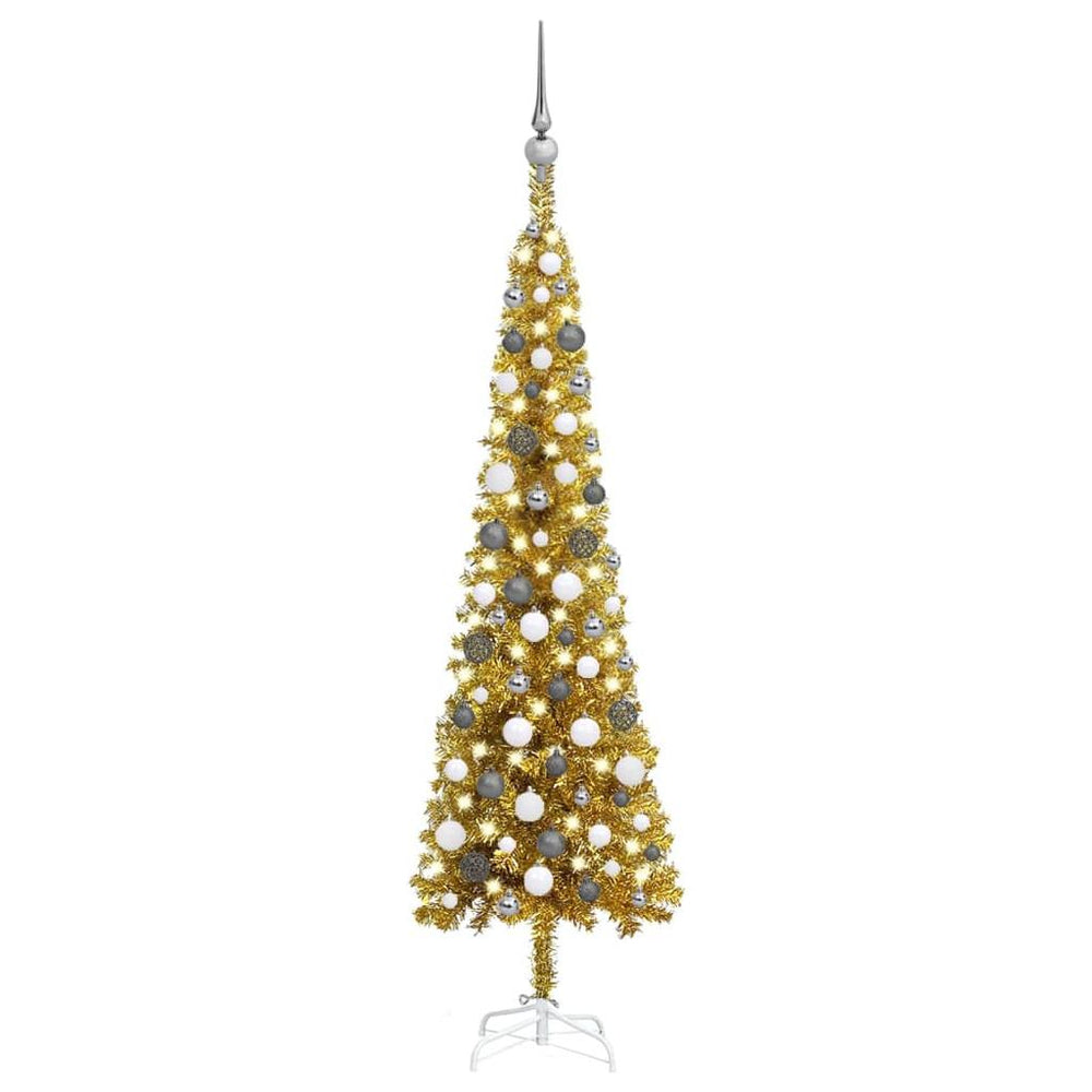 Kalėdų eglutė su LED ir žaisliukų rinkiniu, auksinė, 150cm