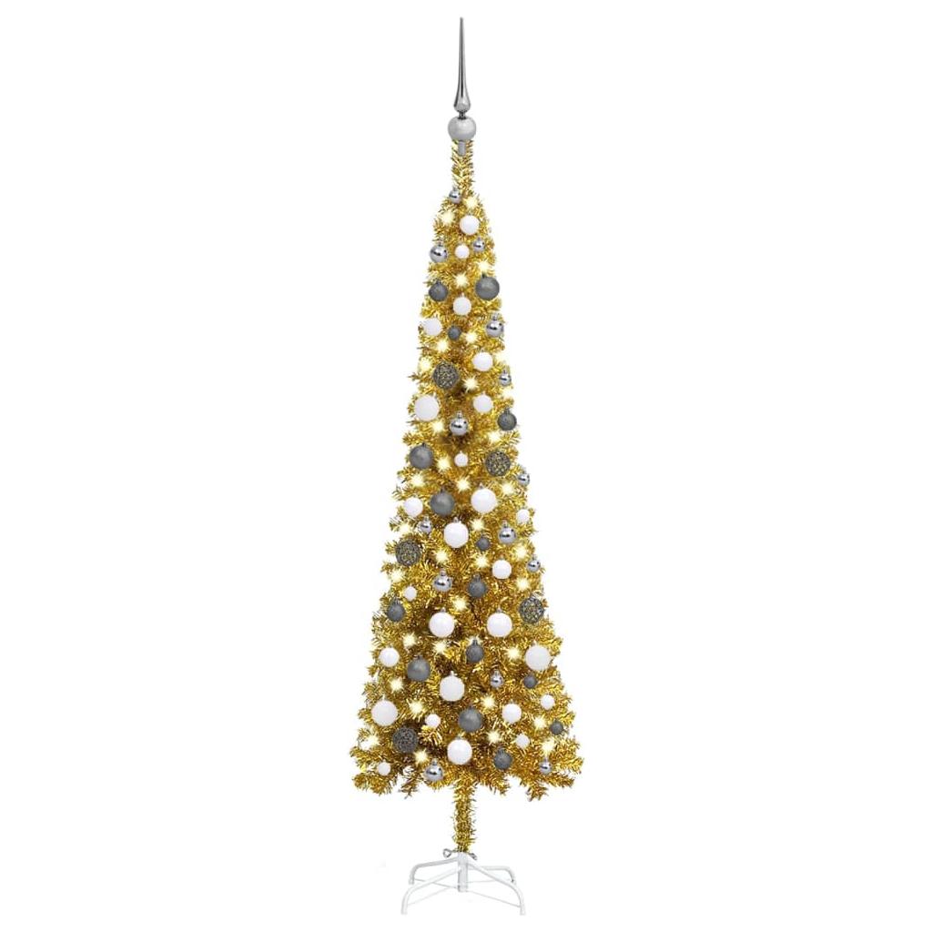 Kalėdų eglutė su LED ir žaisliukų rinkiniu, auksinė, 150cm