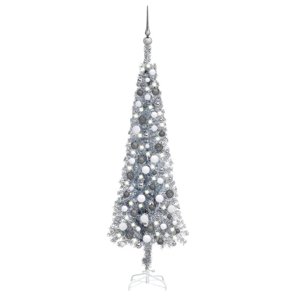 Kalėdų eglutė su LED ir žaisliukų rinkiniu, sidabrinė, 150cm