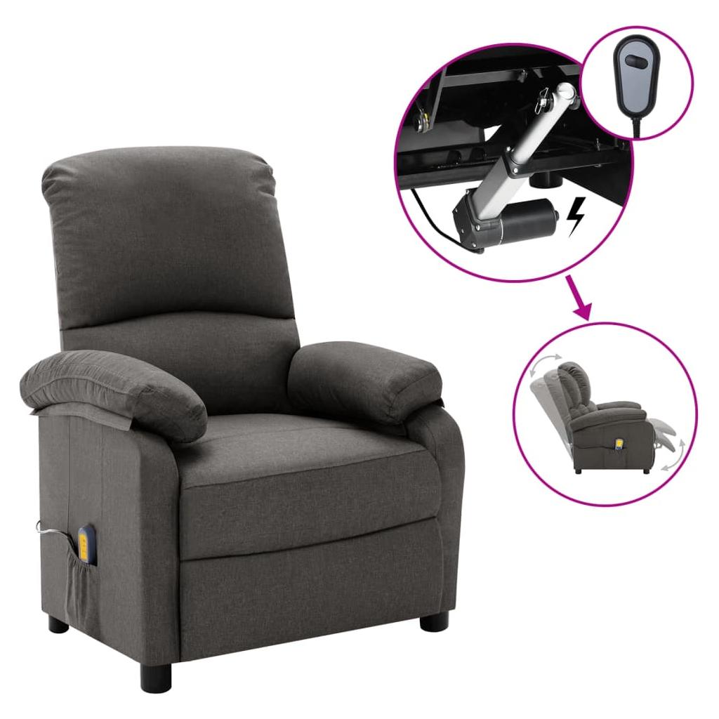 Elektrinis masažinis krėslas, tamsiai pilkos spalvos, audinys