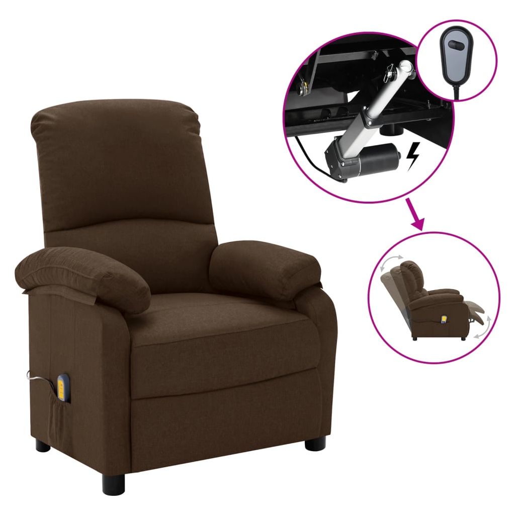 Elektrinis masažinis krėslas, tamsiai rudas, audinys