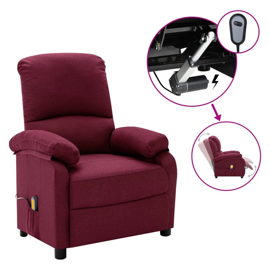Elektrinis masažinis atlošiamas krėslas, violetinės spalvos, audinys