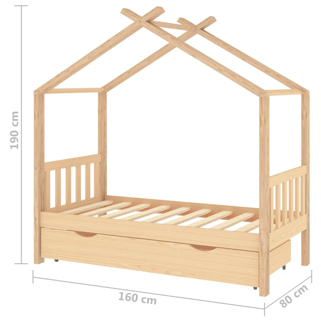 Vaikiškos lovos rėmas su stalčiumi, 80x160cm, pušies masyvas