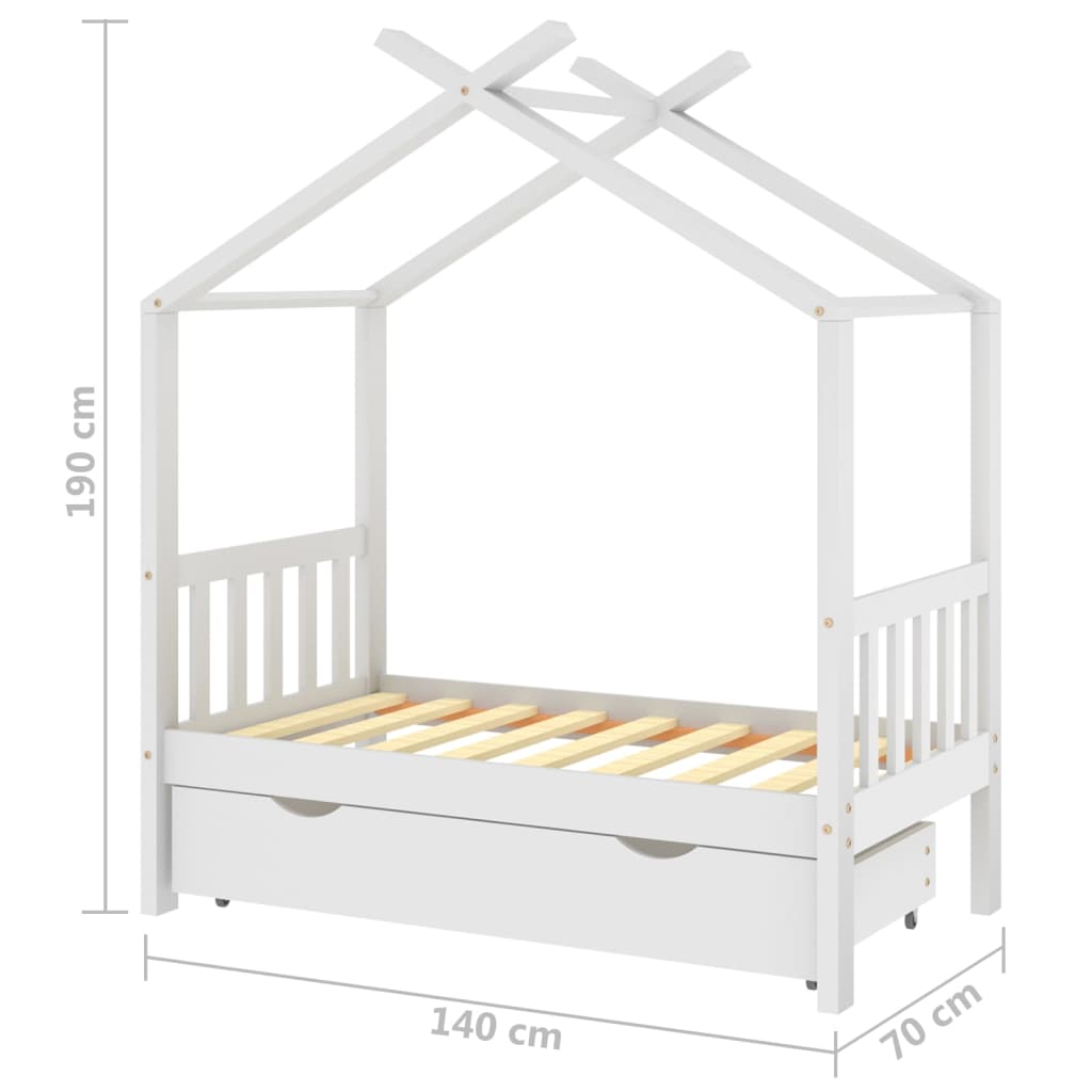 Vaikiškos lovos rėmas su stalčiumi, baltas, 70x140cm, pušis