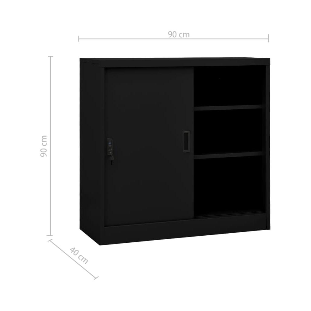 Biuro spintelė su stumdomom durim, juoda, 90x40x90cm, plienas