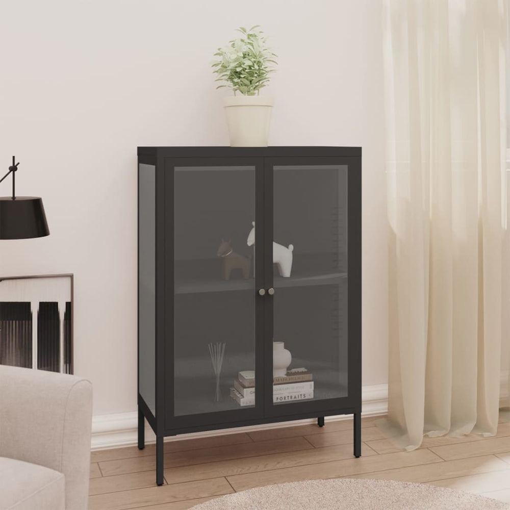 Šoninė spintelė, antracito, 75x35x105cm, plienas ir stiklas