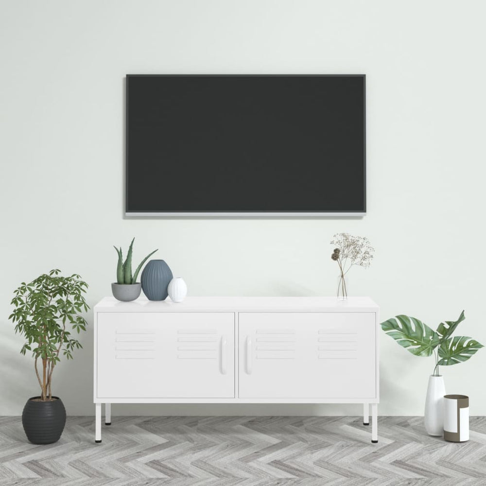 Televizoriaus spintelė, baltos spalvos, 105x35x50cm, plienas