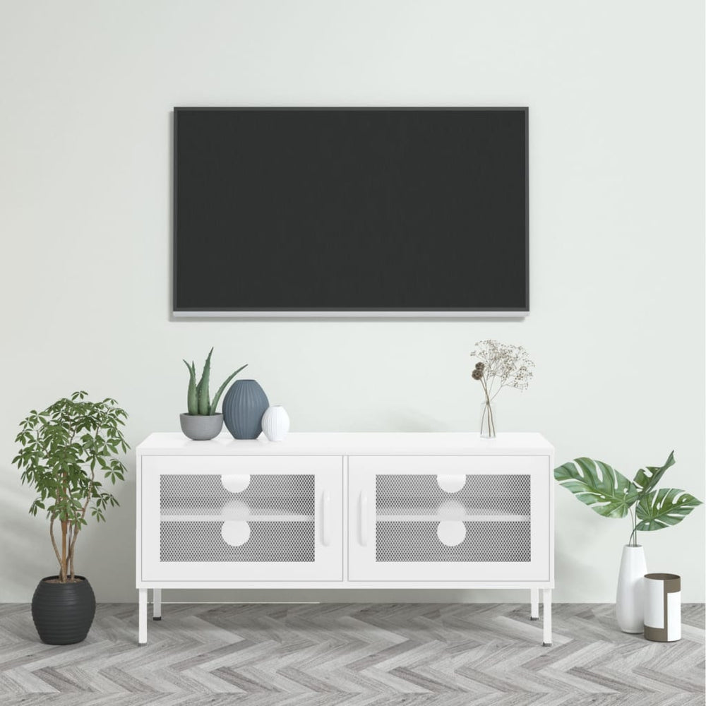 Televizoriaus spintelė, baltos spalvos, 105x35x50cm, plienas