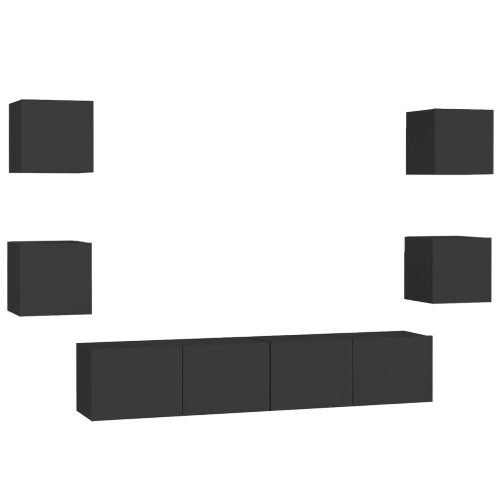 Televizoriaus spintelių komplektas, 6 dalių, juodas, MDP