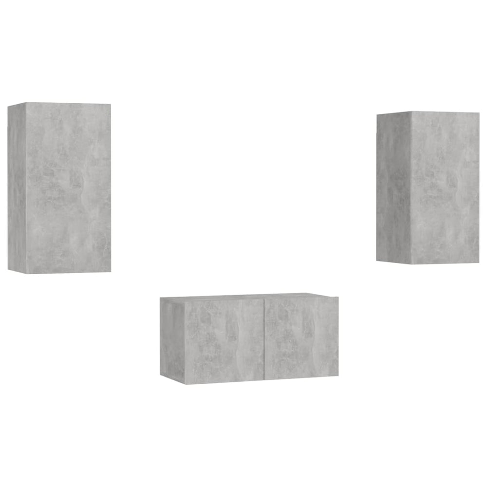 Televizoriaus spintelių komplektas, 3 dalių, betono pilkas, MDP