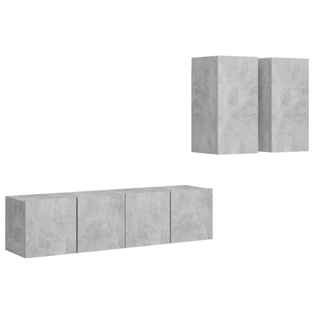 Televizoriaus spintelių komplektas, 4 dalių, betono pilkas, MDP