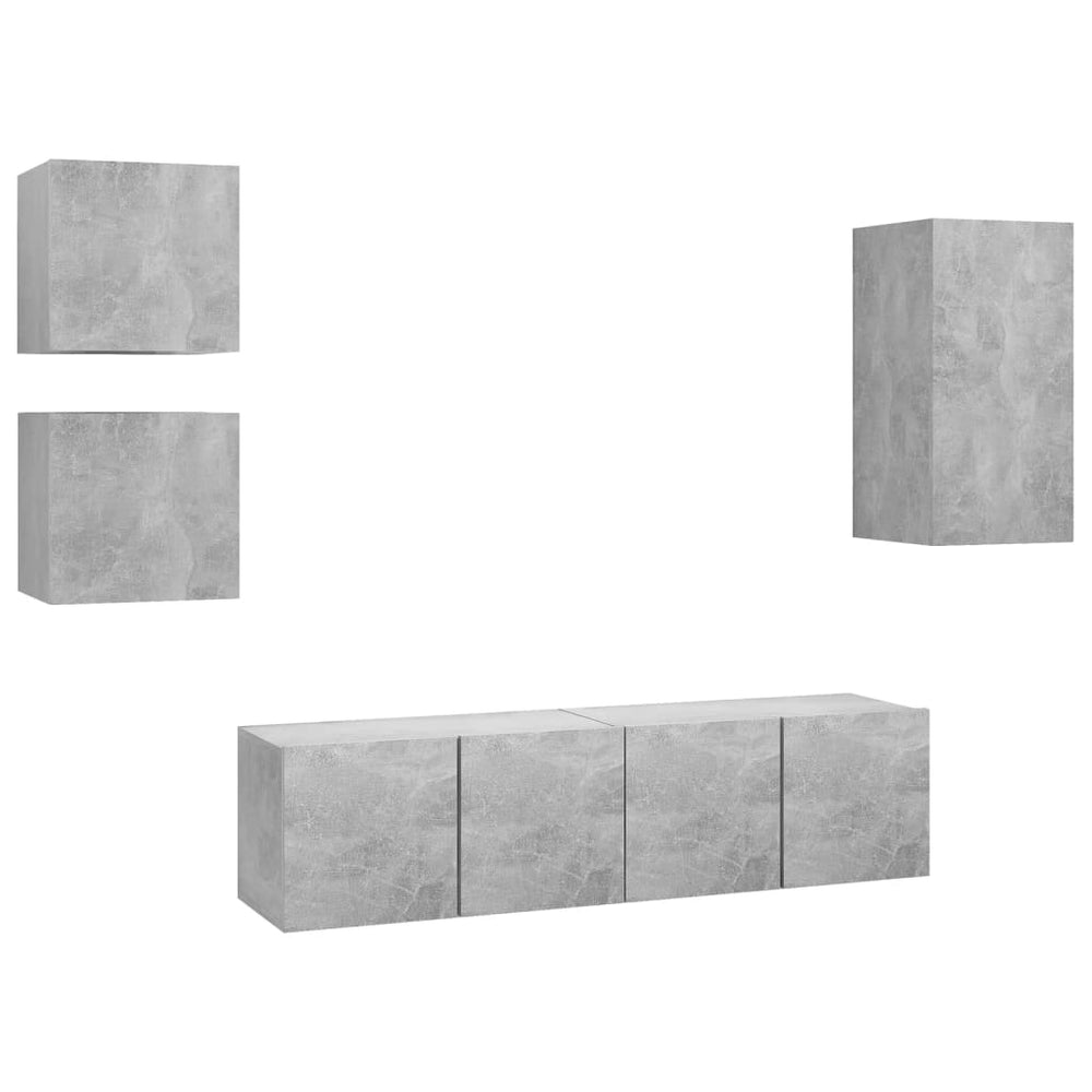 Televizoriaus spintelių komplektas, 5 dalių, betono pilkas, MDP