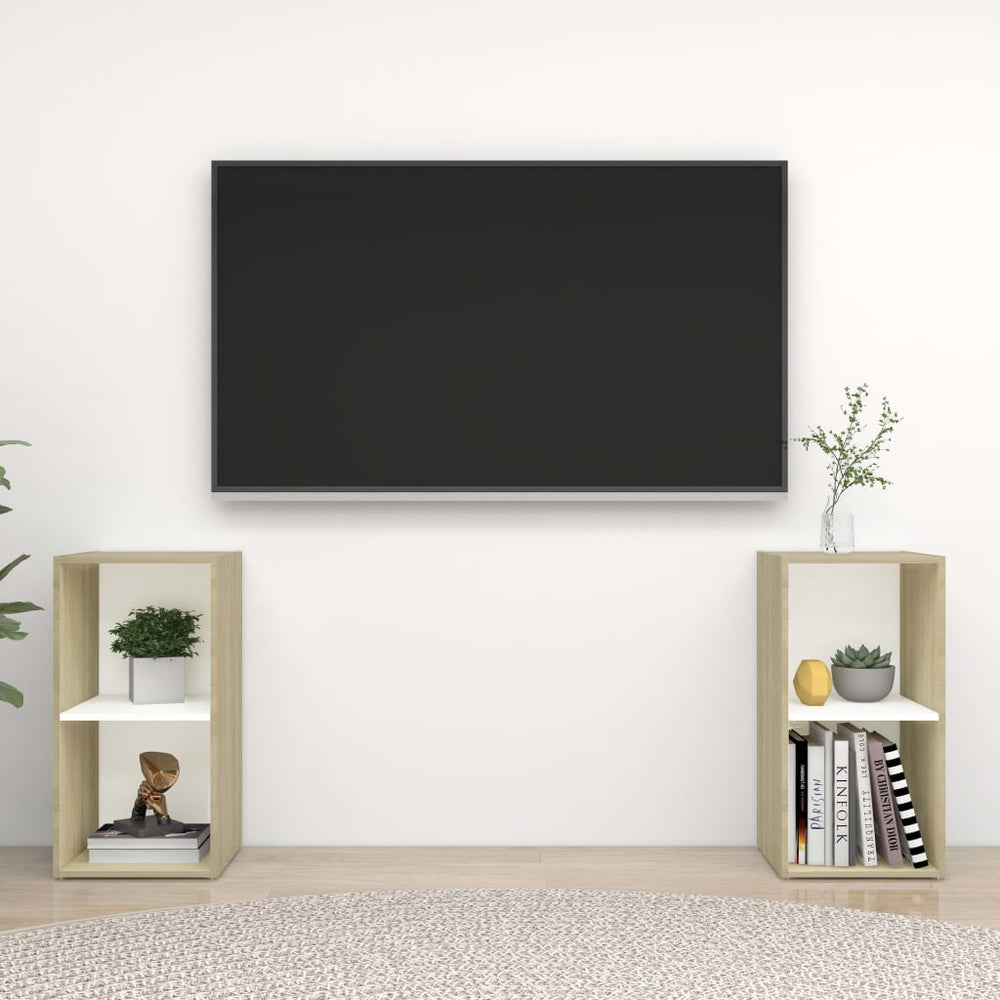 TV spintelės, 2vnt., baltos/ąžuolo, 72x35x36,5cm, MDP