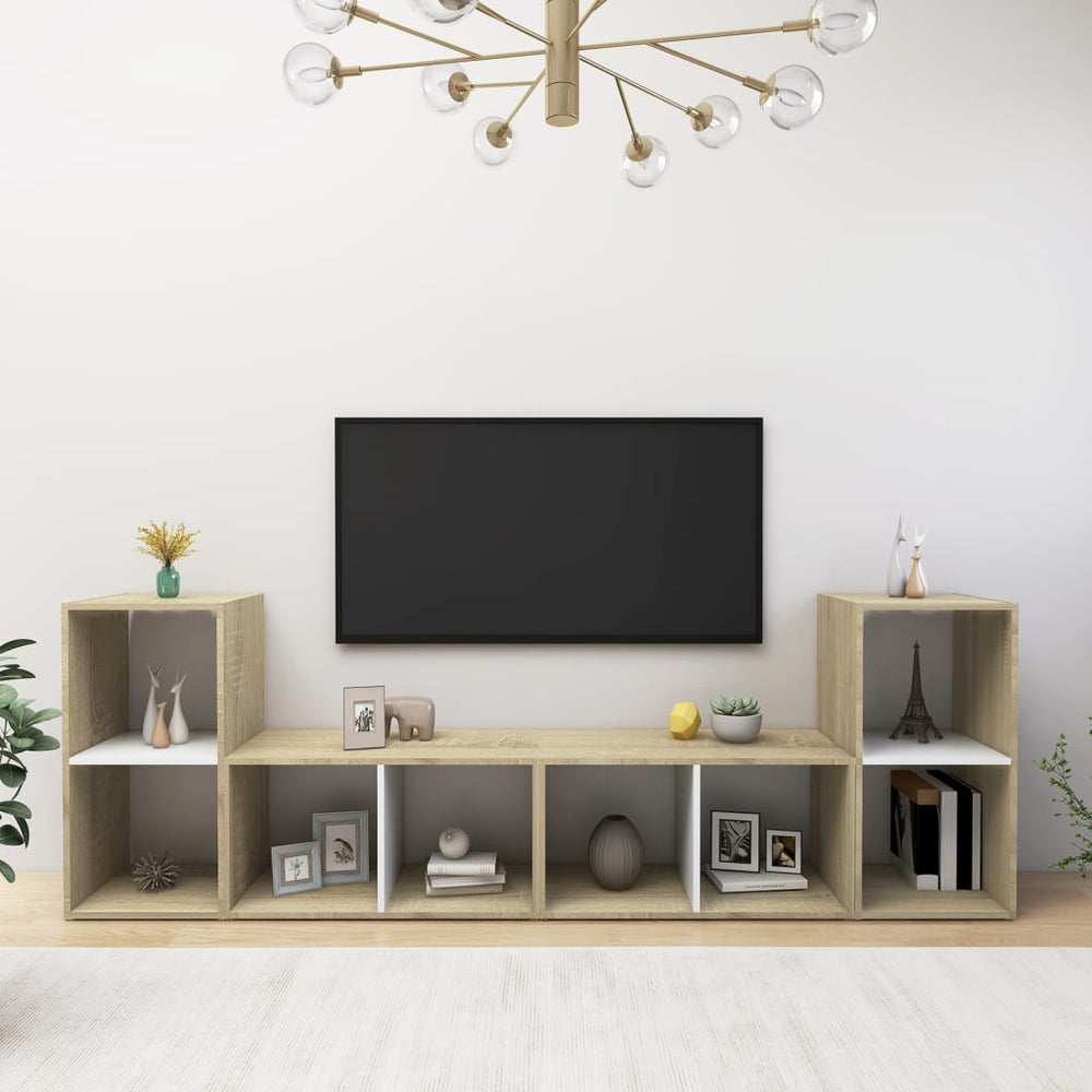 TV spintelės, 4vnt., baltos/ąžuolo, 72x35x36,5cm, MDP