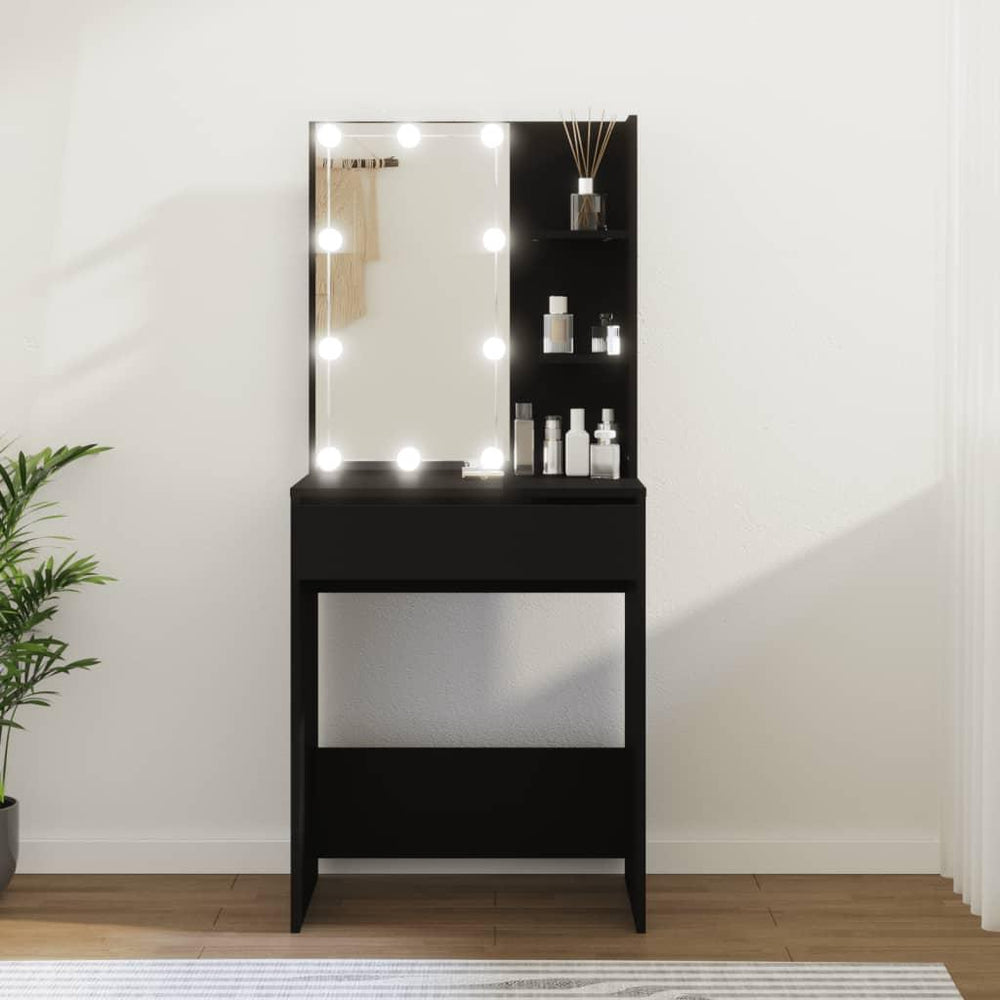 Kosmetinis staliukas su LED, juodos spalvos, 60x40x140cm
