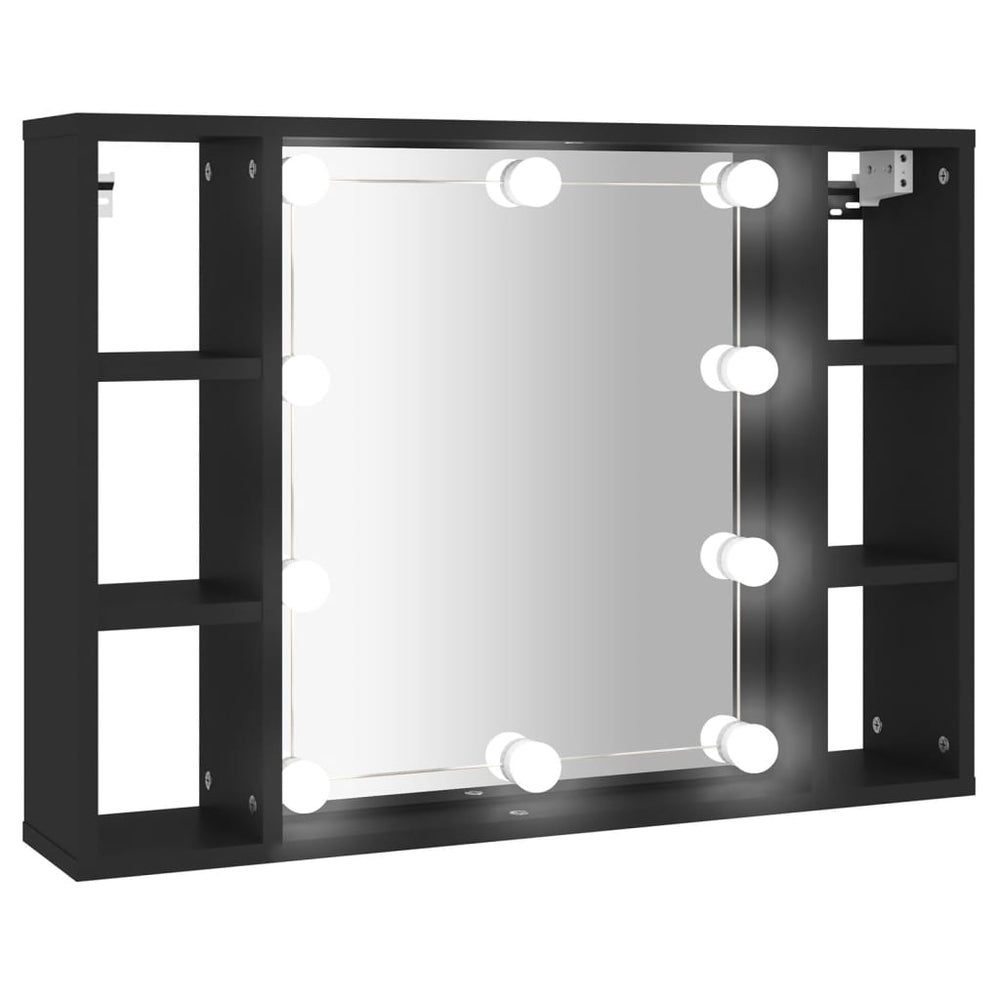Veidrodinė spintelė su LED apšvietimu, juoda, 76x15x55cm