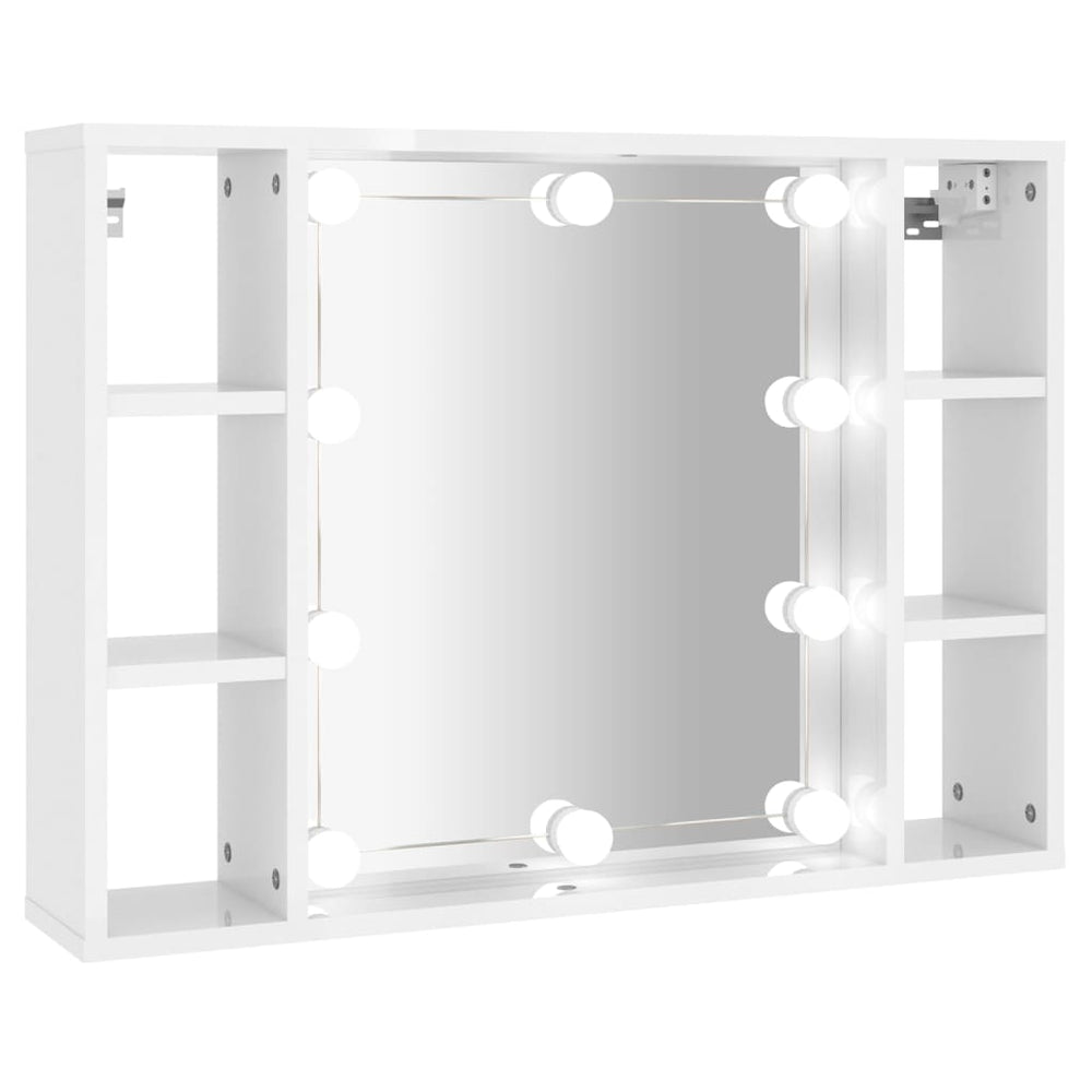 Veidrodinė spintelė su LED, balta, 76x15x55cm, blizgi