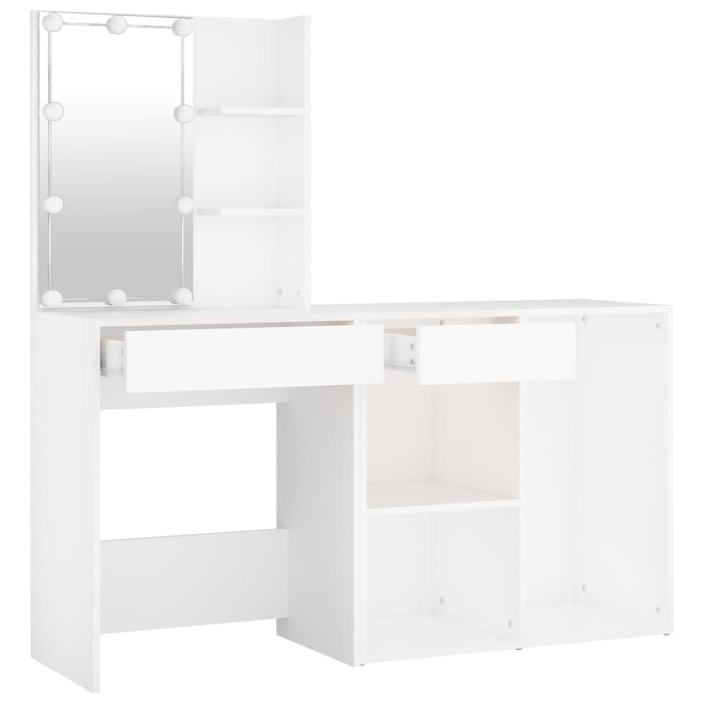 Kosmetinis staliukas su LED ir spintele, baltas, mediena