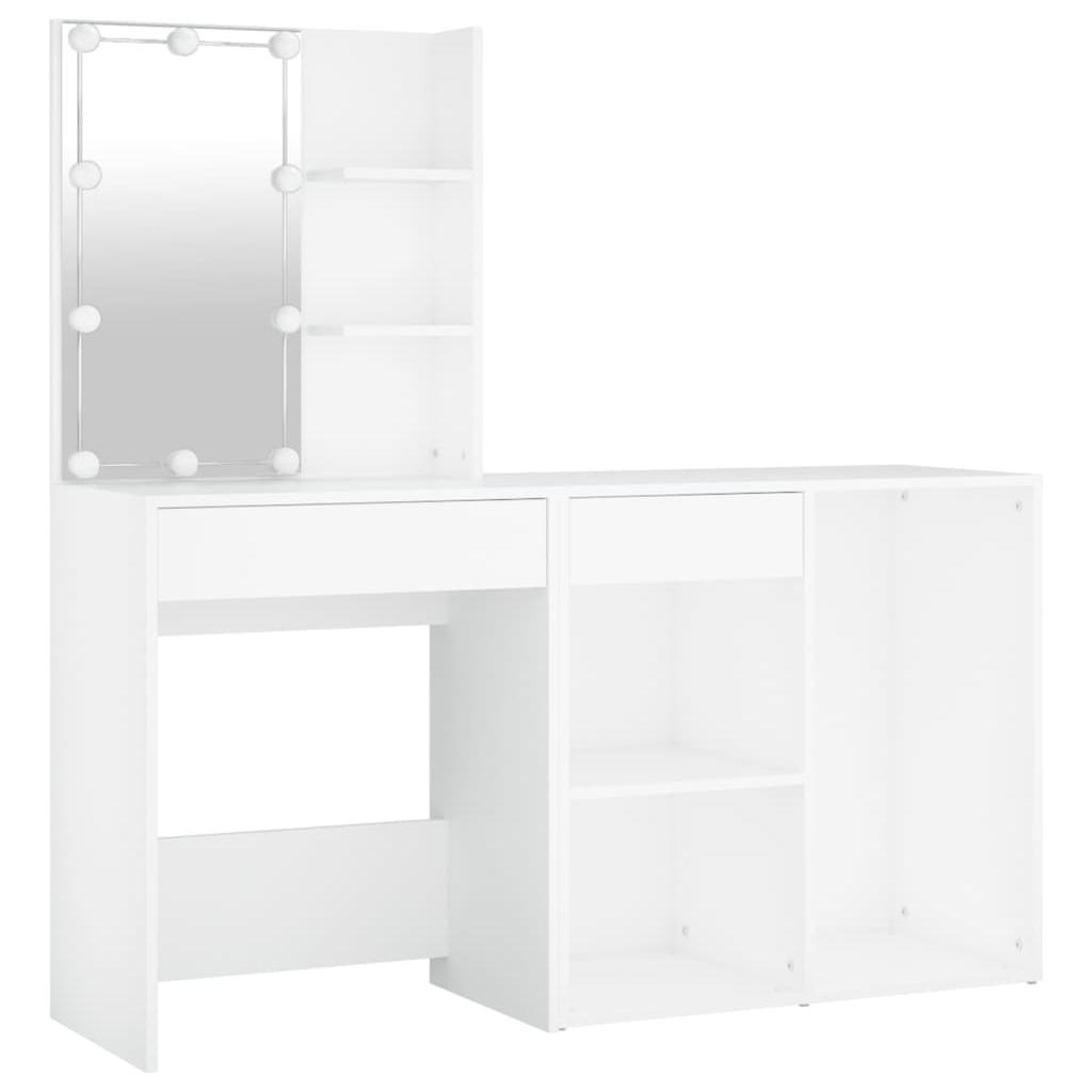 Kosmetinis staliukas su LED ir spintele, baltas, mediena