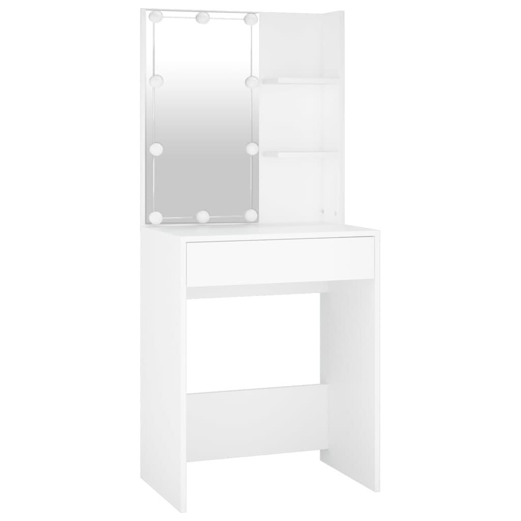 Kosmetinis staliukas su LED ir spintele, baltas, mediena