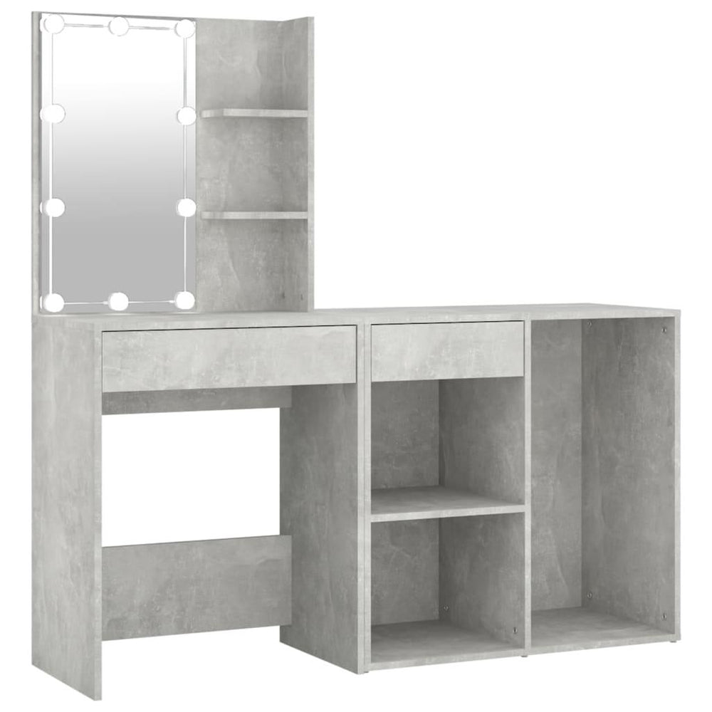 Kosmetinis staliukas su LED ir spintele, betono pilkas, mediena