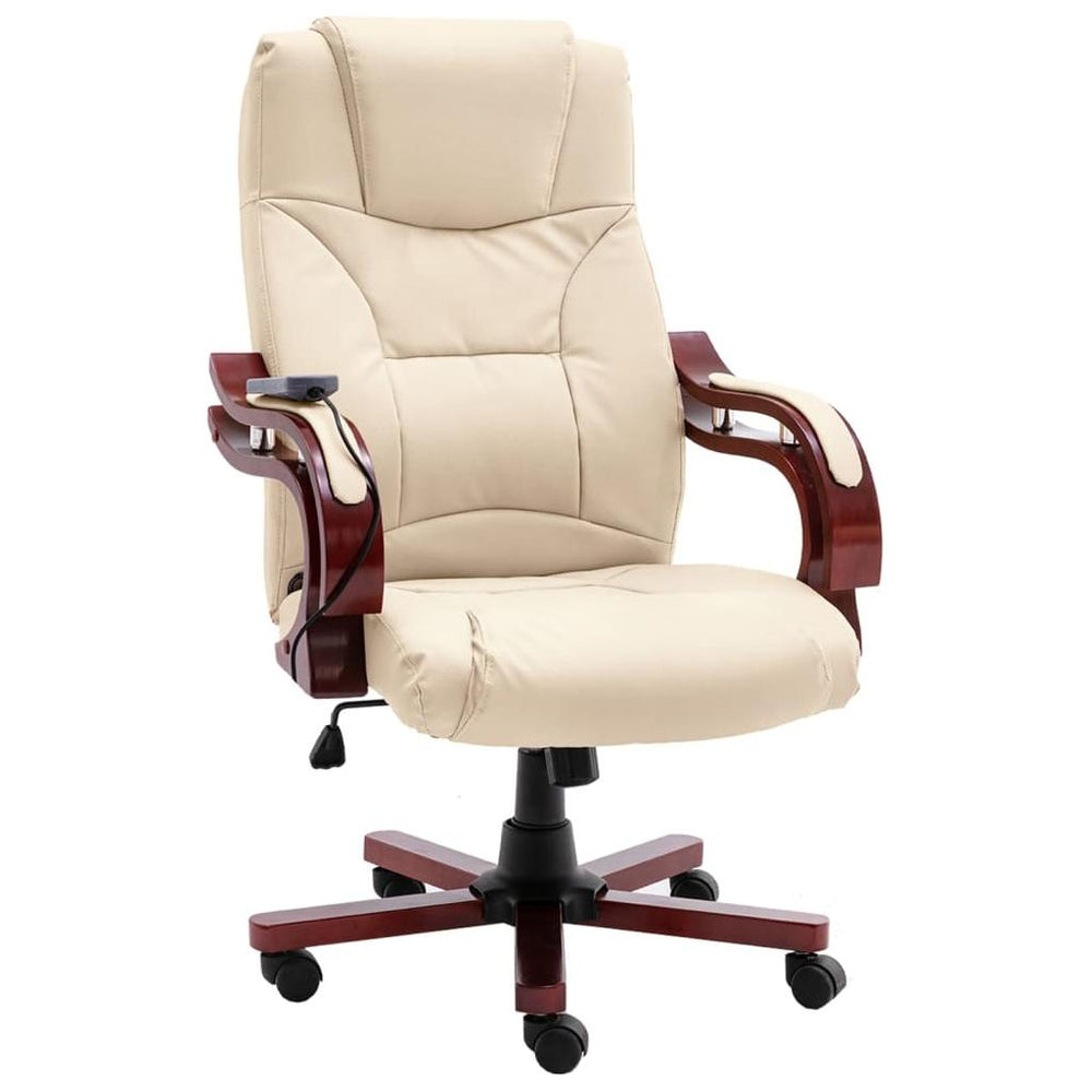 Masažinė biuro kėdė, kreminės spalvos, tikra oda