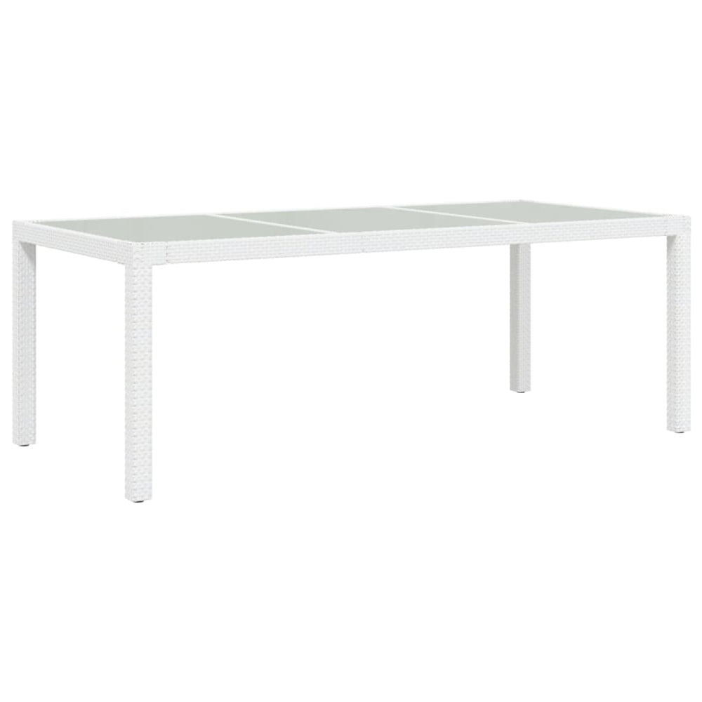 Sodo stalas, baltas, 190x90x75cm, grūdintas stiklas/poliratanas