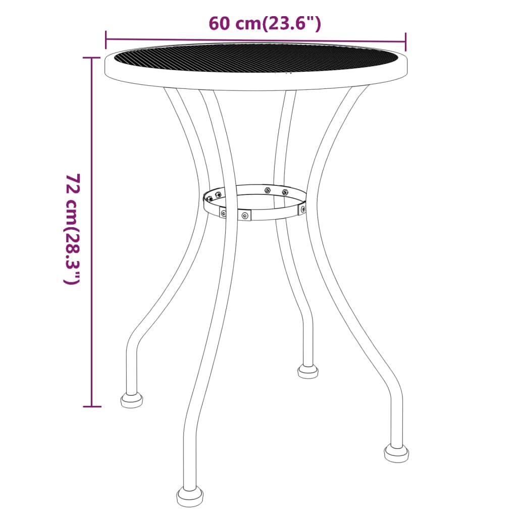 Sodo stalas, antracito, 60x72cm, plėsto metalo tinklelis