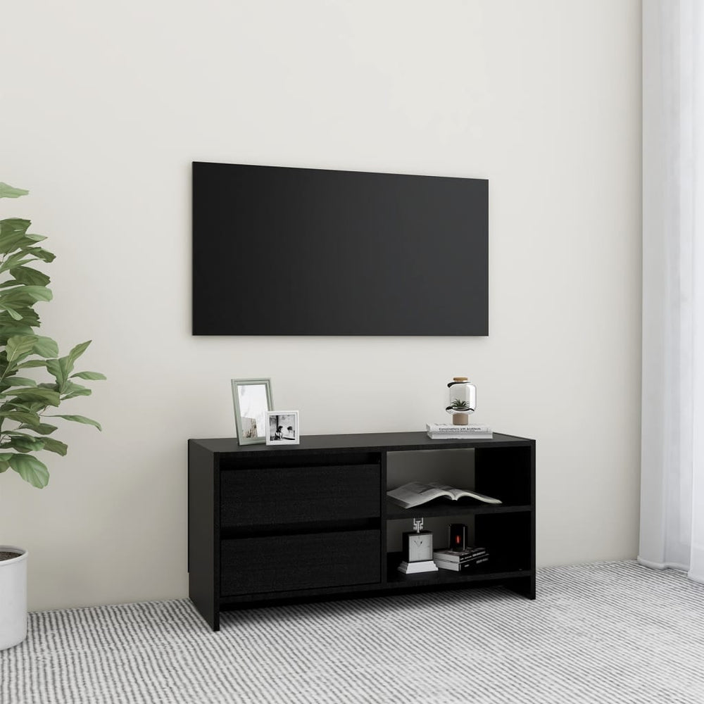 Televizoriaus spintelė, juoda, 80x31x39cm, pušies masyvas