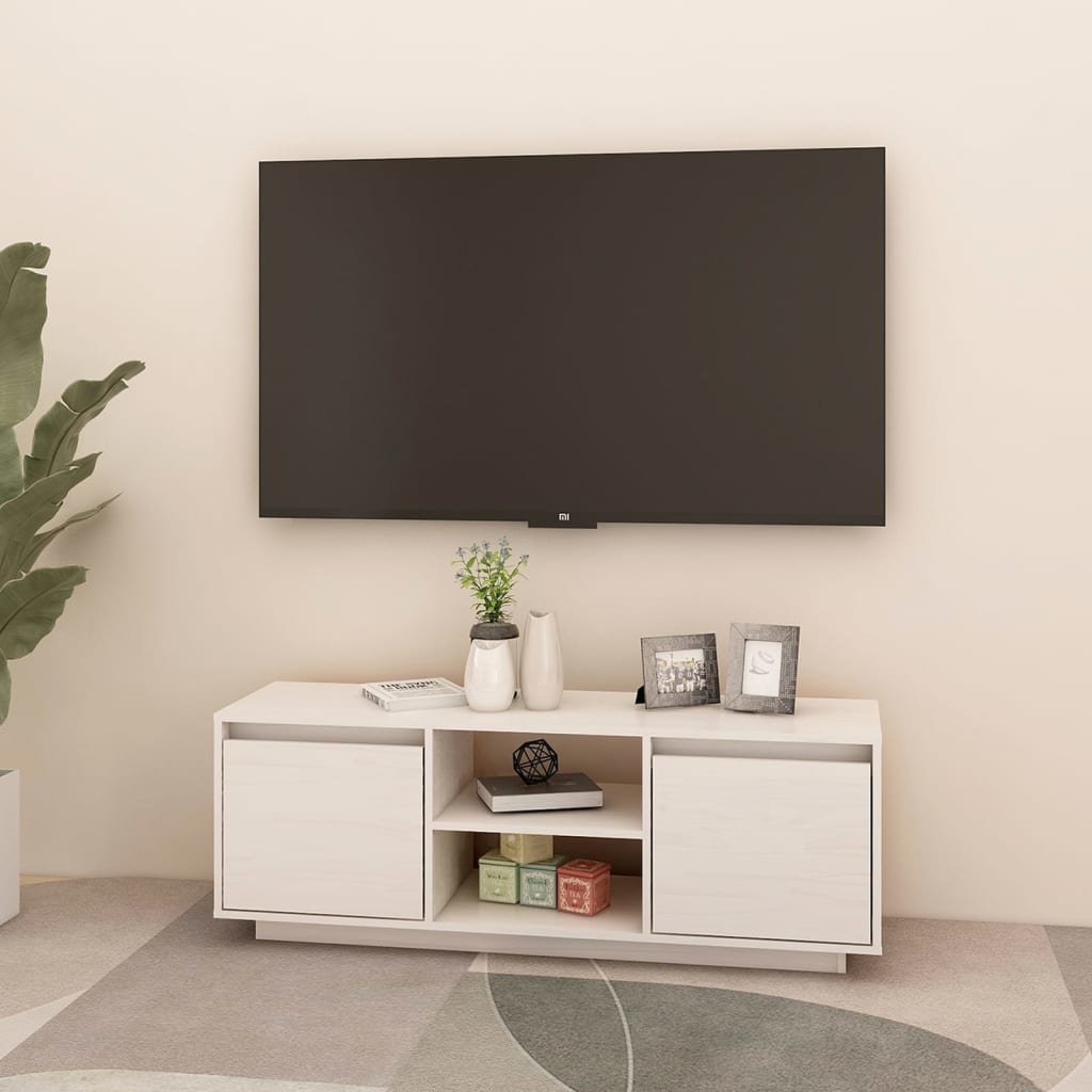 Televizoriaus spintelė, balta, 110x30x40cm, pušies masyvas
