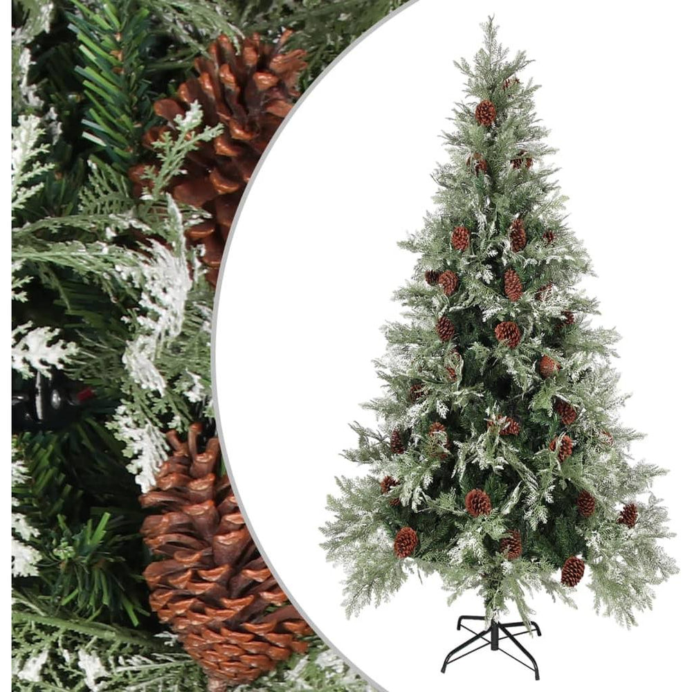 Kalėdų eglutė su kankorėžiais, žalia ir balta, 225cm, PVC/PE