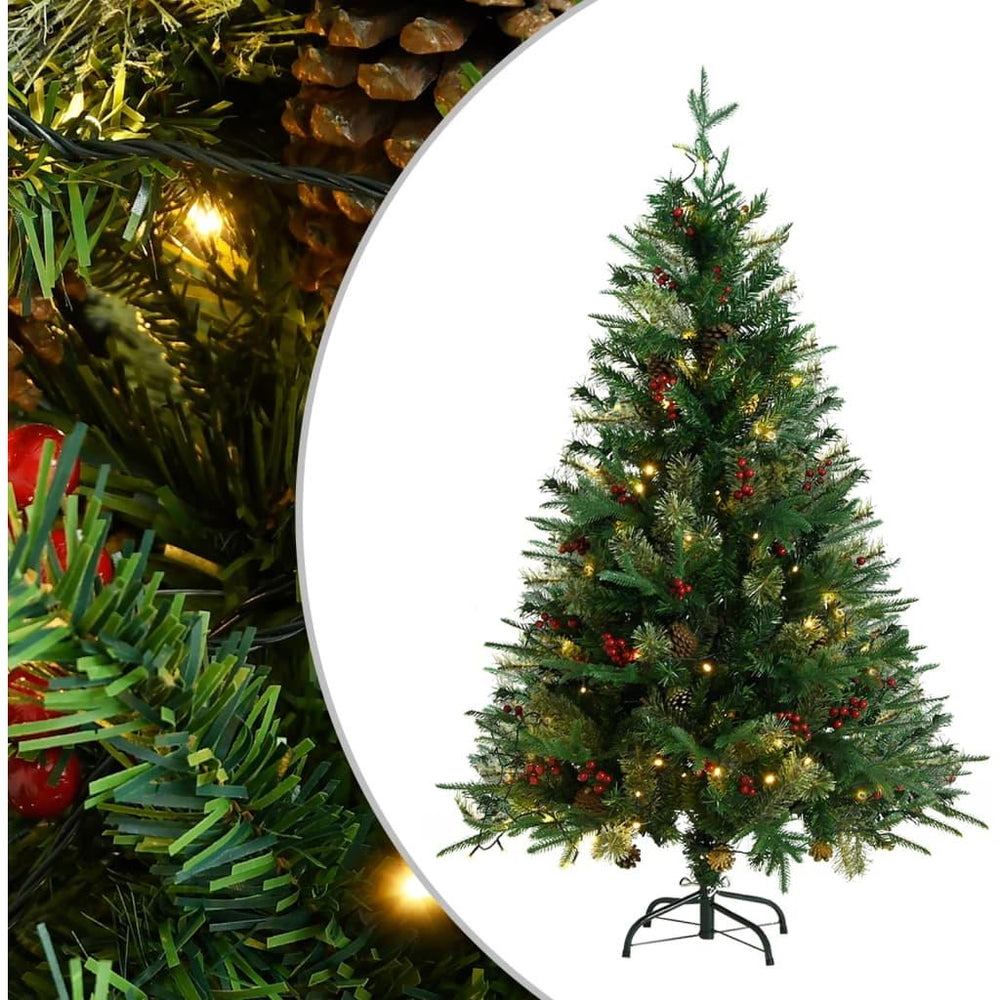 Kalėdų eglutė su LED/kankorėžiais, žalia, 120cm, PVC ir PE