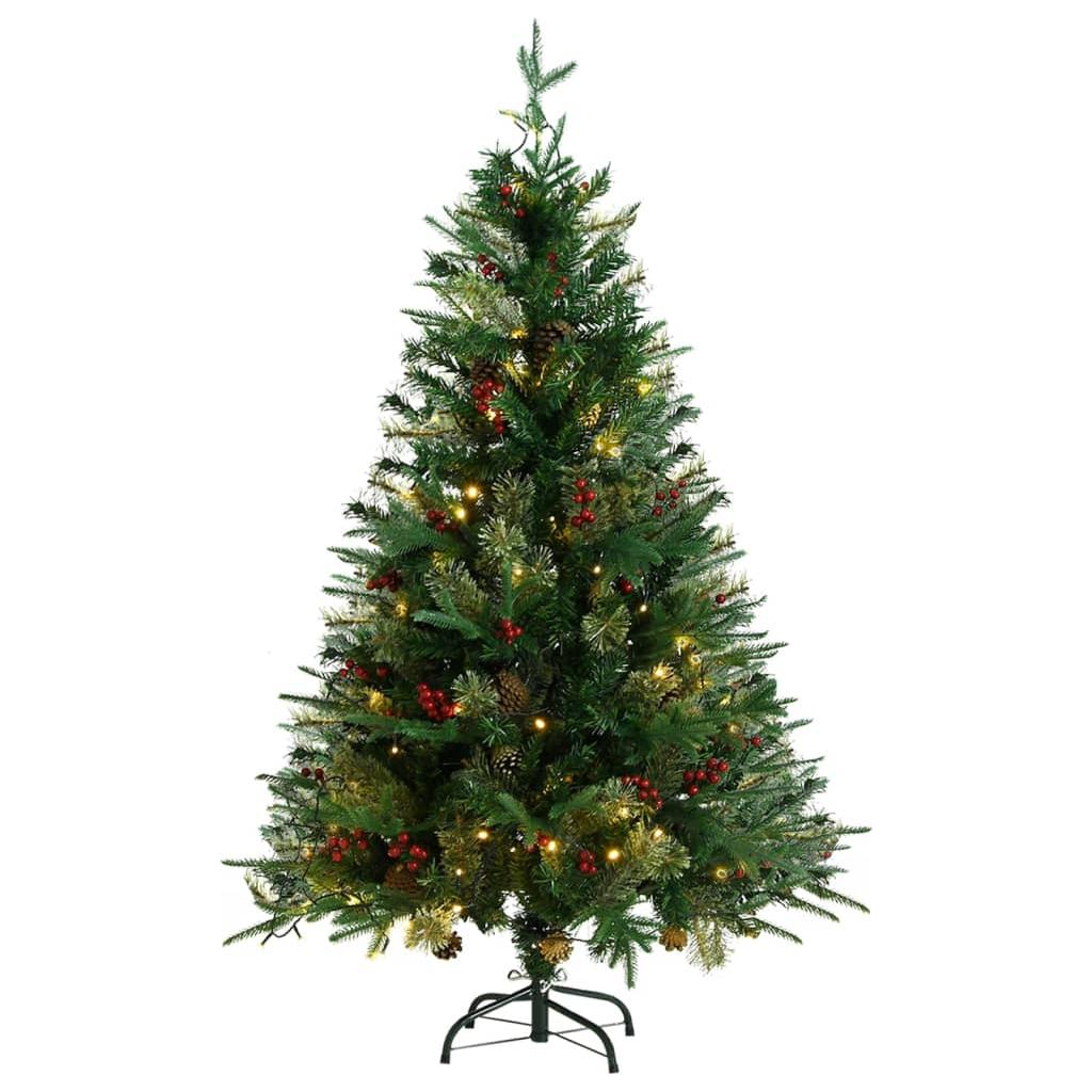 Kalėdų eglutė su LED/kankorėžiais, žalia, 120cm, PVC ir PE