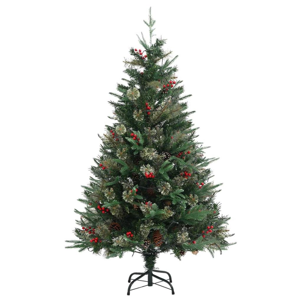 Kalėdų eglutė su LED/kankorėžiais, žalia, 120cm, PVC ir PE