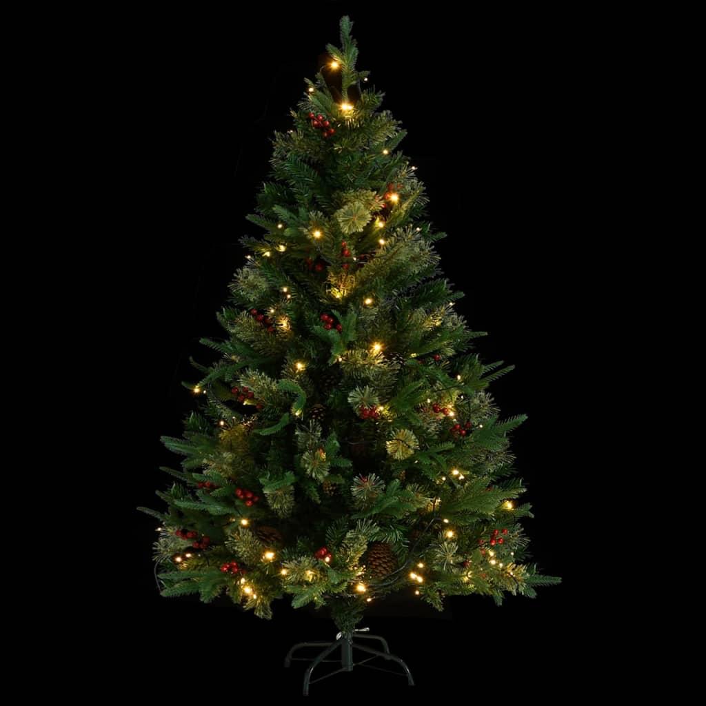 Kalėdų eglutė su LED/kankorėžiais, žalia, 120cm, PVC ir PE