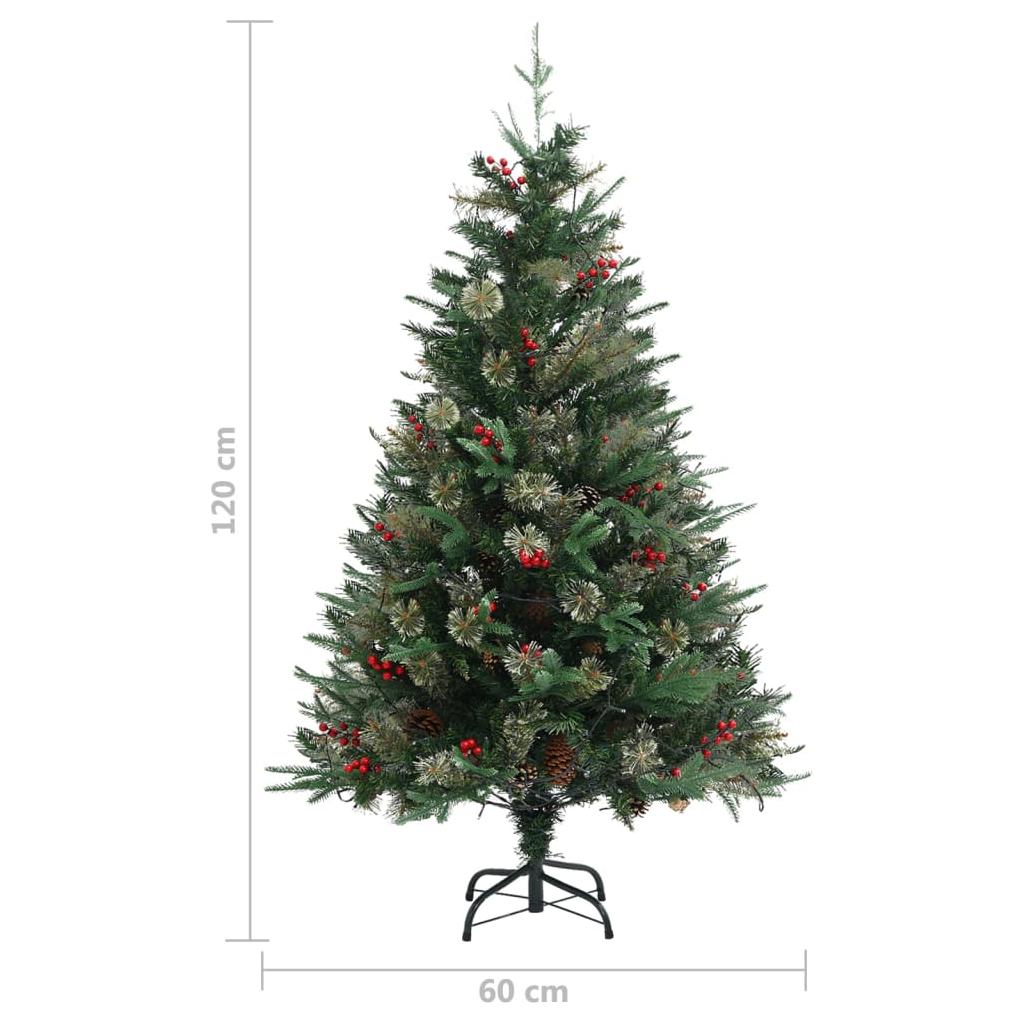 Kalėdų eglutė su LED/kankorėžiais, žalia, 120cm, PVC ir PE