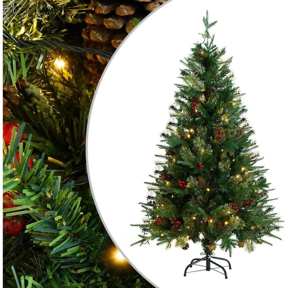Kalėdų eglutė su LED/kankorėžiais, žalia, 150cm, PVC ir PE