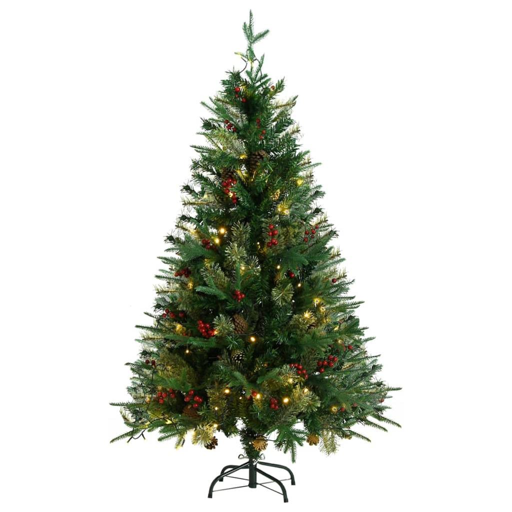 Kalėdų eglutė su LED/kankorėžiais, žalia, 150cm, PVC ir PE