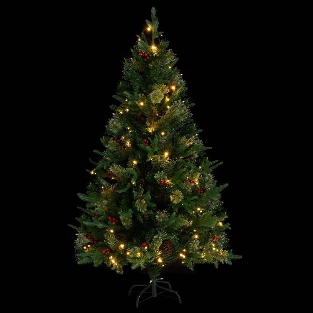Kalėdų eglutė su LED/kankorėžiais, žalia, 150cm, PVC ir PE