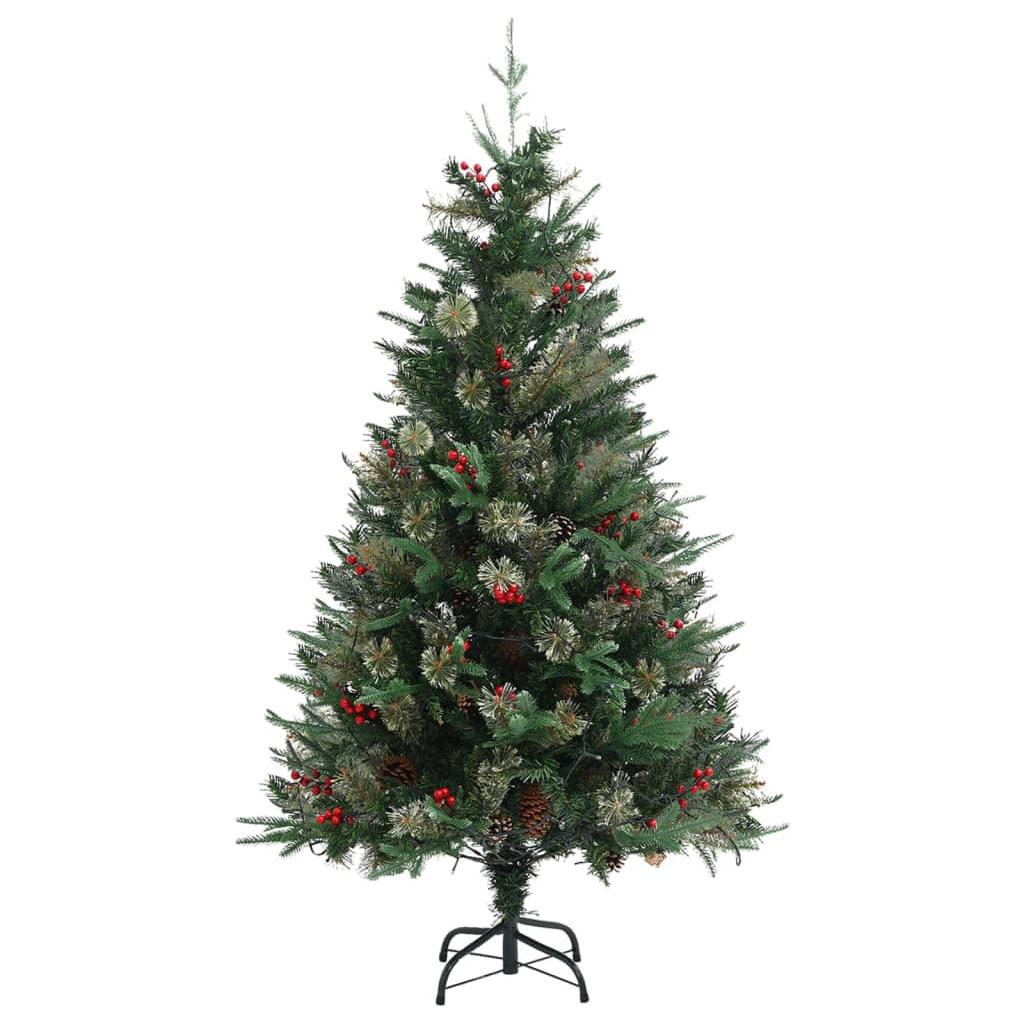 Kalėdų eglutė su LED/kankorėžiais, žalia, 150cm, PVC ir PE