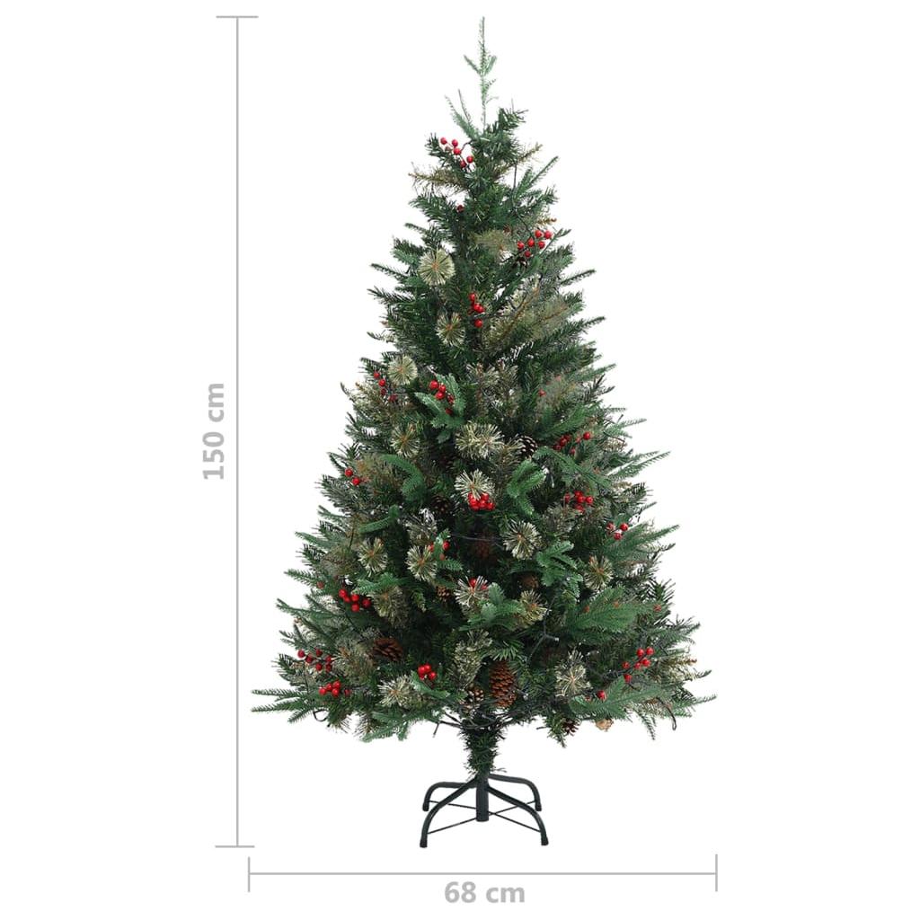 Kalėdų eglutė su LED/kankorėžiais, žalia, 150cm, PVC ir PE