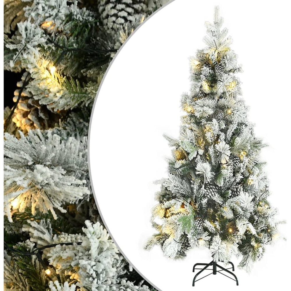 Kalėdų eglutė su sniegu/LED/kankorėžiais, 225cm, PVC ir PE