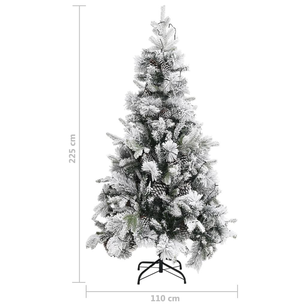 Kalėdų eglutė su sniegu/LED/kankorėžiais, 225cm, PVC ir PE