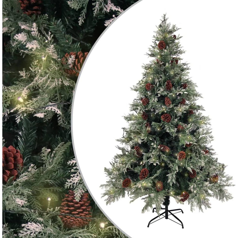 Kalėdų eglutė su LED/kankorėžiais, žalia/balta, 120cm, PVC/PE
