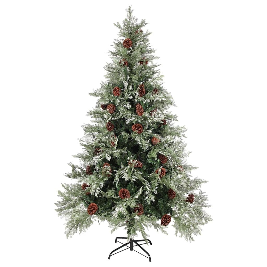 Kalėdų eglutė su LED/kankorėžiais, žalia/balta, 120cm, PVC/PE