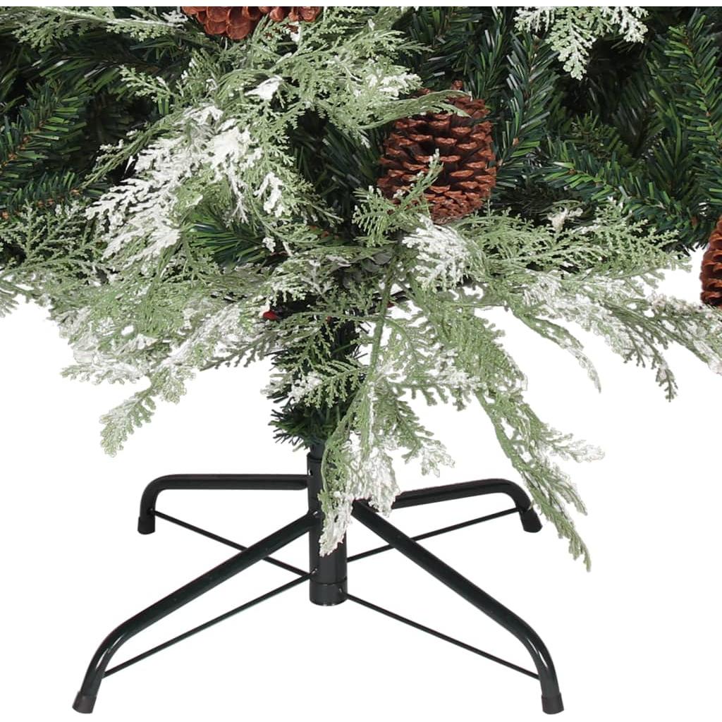 Kalėdų eglutė su LED/kankorėžiais, žalia/balta, 225cm, PVC/PE