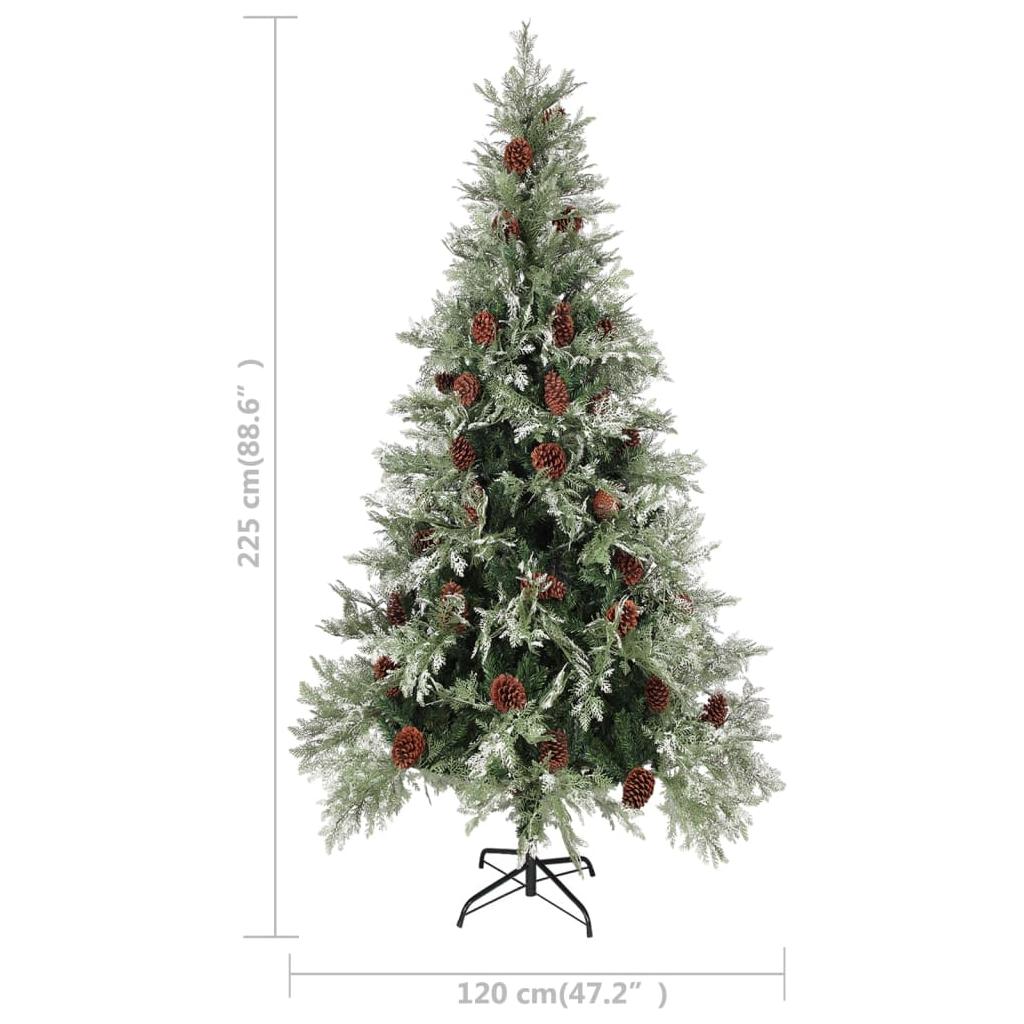 Kalėdų eglutė su LED/kankorėžiais, žalia/balta, 225cm, PVC/PE