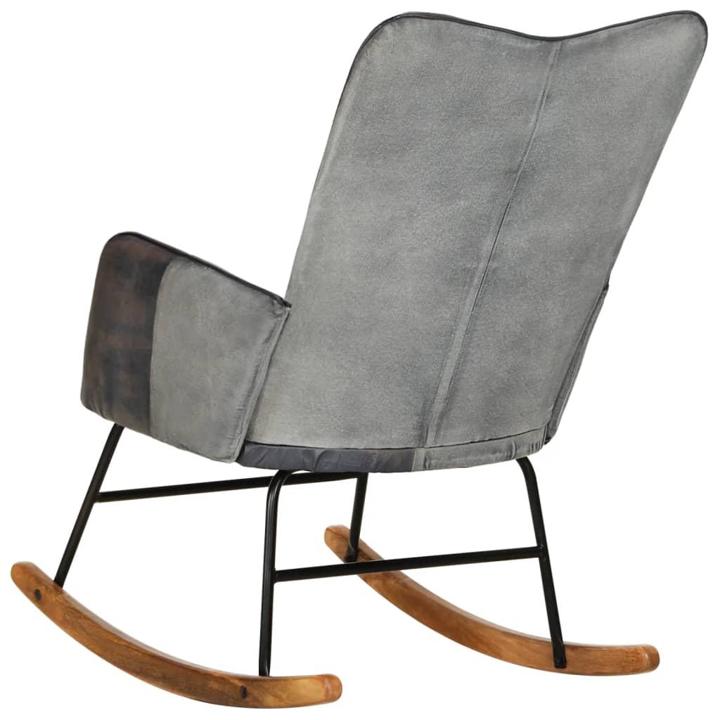 Supama kėdė, pilkos spalvos, tikra oda ir drobė